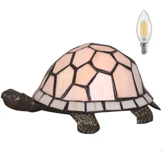 Kinbolas kleine Tischlampe,Tiffany-Stil Schildkröte Buntglas Lampenschirm Tischleuchte,vintage nachttischlampe,Schlafzimmer, Wohnzimmer kinderzimmer Art Deco lampe mit LED E14 Birne(cremefarben)