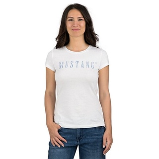 MUSTANG T-Shirt Damen Logo Printshirt Alexia C Logo Slim Fit (1-tlg) Basic Kurzarm Tee Shirt mit Rundhalsausschnitt aus 100% Baumwolle weiß S