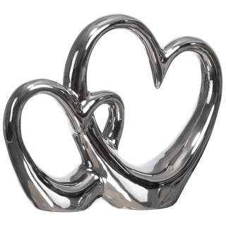 Brandsseller Deko Doppelherz ca. B 19 x H 15 x T 4 cm Aufsteller Doppelherzen in Silber Keramik Tischdeko Regaldeko Skulptur Tischdeko Regaldeko Skulptur