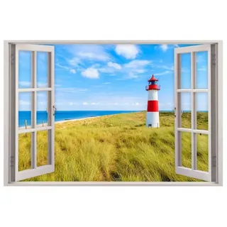 nikima Wandtattoo 147 Wandtattoo Fenster - Leuchtturm Nordsee - Größe 1000 x 670 mm (PVC-Folie), in 5 vers. Größen bunt 100 cm x 50 cm x 67 cm