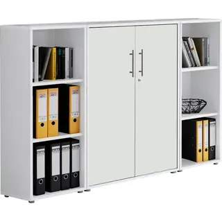 Büro-Set BMG MÖBEL "Tabor" Arbeitsmöbel-Sets Gr. B/H/T: 172,6 cm x 113,6 cm x 33 cm, abschließbare Türen, weiß Büromöbel-Sets besteht aus 1 Schrank und 2 Regalen