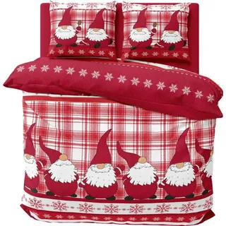 one-home Wichtel kariert Fleece Rot 200 x 220 cm + 80 x 80 cm
