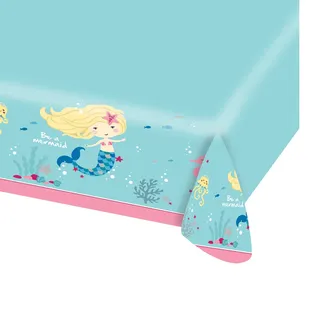 Amscan 9903034 - Papiertischdecke Meerjungfrau, Größe 115 x 175 cm, wasserabweisend, 3-lagig, Be a Mermaid, Seepferd, Kinderparty, Mottoparty, Geburtstag