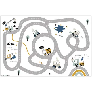 KINDERTEPPICH Baustelle - Bagger - Auto - Regenbogen - Design Spielmatte 105x70 cm