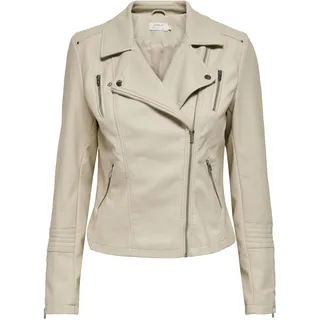 Only Damen Biker Kunstleder Jacke | Langarm Shacket Übergangs Blazer | PU Coated Shirt ONLGEMMA, Farben:Beige, Größe:34