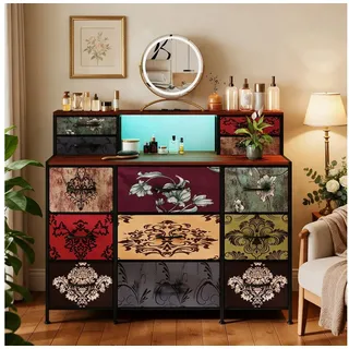 Simurq Schminktisch Vintage‐Schminktisch mit 13 Schubladen, LED, USB‐&Steckdosen‐Anschluss