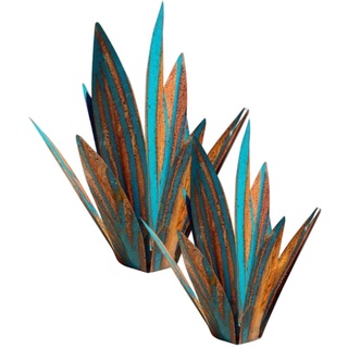 CUCUFA 2Pcs Tequila Rustikale Skulptur Blaue Metall Agave Pflanze Figurinen Dekor Garten Garten Ornamente