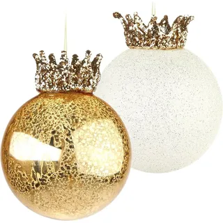 Brubaker Weihnachtskugel Set King - 2 Premium Baumkugeln aus Glas - Gold und Glitzer mit Kronen - 12 cm Christbaumschmuck König - Weihnachtsdeko Anhänger Baumdekoration