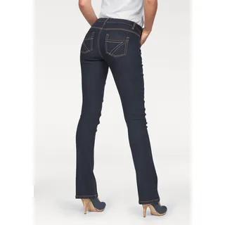 Bootcut-Jeans ARIZONA "mit Kontrastnähten" Gr. 18, K + L Gr, blau (rinsed) Damen Jeans Mid Waist