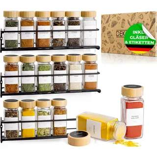 DEKOFY® Gewürzregal Mit 18 Gläsern - Zum Aufhängen für Wand & Schranktür - Ohne Bohren - Hängend, Gewürz Organizer