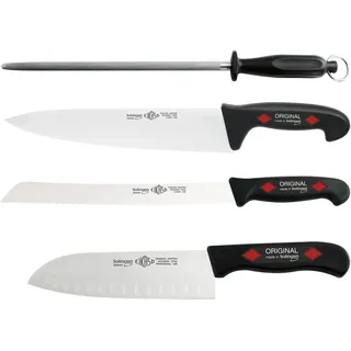 EIKASO Solingen 4tlg Metzger/Schlachtmesser Set geeignet für Hobby und Profi, ergonomische Griffe, Molybdänstahl scharfe Klinge, Profi Messer Set, Kochmesser Santokumesser Brotmesser Wetzstahl
