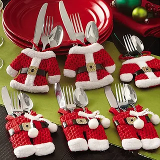 Uten Bestecktasche Weihnachten Weihnachtsmann Kostüm 6 Stück Weihnachtlicher Besteckhalter Tischdeko für Esstisch Weihnachtsdeko