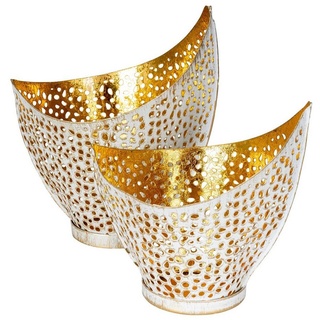 Levandeo® Teelichthalter, 2er Set Design Teelichthalter Weiß Gold Windlicht Metall Kerzenhalter