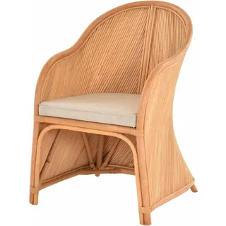 Krines Home Esszimmersessel Exklusiver Rattansessel Wave mit Polster Esszimmer Stuhl mit Armlehnen, Esszimmersessel beige