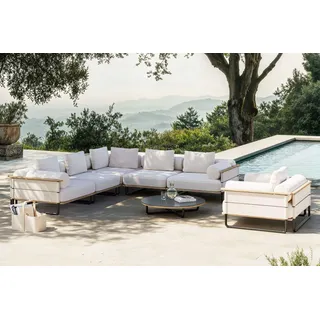 PLOSS Reverie L Gartenlounge, creme/anthrazit, Alu/Polyester/Schaumstoff, 90 Ø cm Tisch , wetterfest, inkl. Kissen