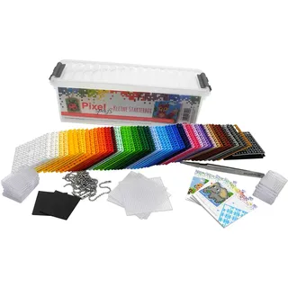 Pracht Creatives Hobby Pixel P60001-27501 kleine Starter Box, Bastelset mit 60 Pixelplatten, 4 Grundplatten, 12 Medaillons mit Kette und 4 Minivorlagenhefte, kinderleichtes Stecksystem