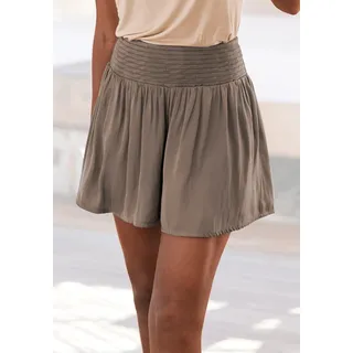 Webshorts LASCANA "aus luftig-leichter Satinqualität", Damen, Gr. 44, N-Gr, grün (khaki), Satin, Obermaterial: 100% Polyester, unifarben, figurumspielend kurz, Hosen, luftige Sommershorts, modisch und elegant, Sommerhose
