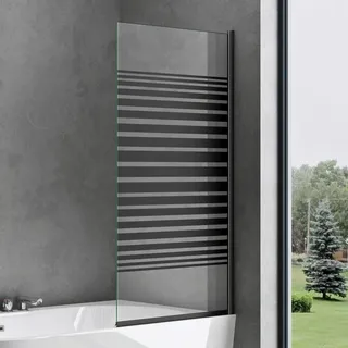 doporro Badewannenaufsatz Design-Duschwand für Badewanne 80x140cm schwarz Duschabtrennung ESG-Sicherheitsglas in Milchglas Streifen inkl. Nano-beschichtung Badewannenfaltwand Cortona201MS - Schwarz
