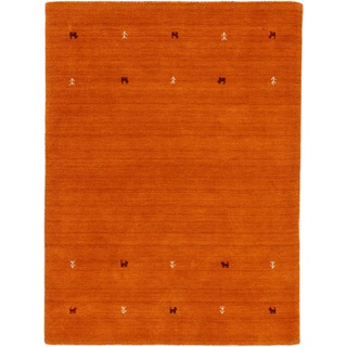 carpetfine Wollteppich Gabbeh Uni Orange 60x90 cm | Moderner Teppich für Wohn- und Schlafzimmer