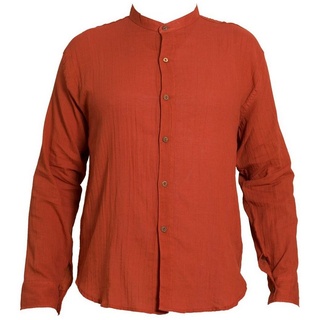 PANASIAM Langarmhemd Luftig leichtes Sommerhemd 'K' mit Knöpfen aus 100% Baumwolle Herren Freizeithemd Fischerhemd Fisherman Shirt braun XL