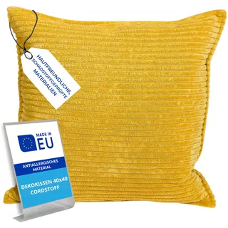 Pillows24 – Dekokissen 40x40 aus Cord | Weiches Zierkissen & Sofa Kissen | Deko Kissen 40x40 für Palettenkissen in Wohnzimmer & Balkon | Sofakissen Made in EU | Gelb
