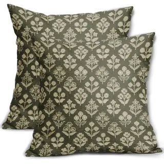 Ccykxa Set Mit 2 Rustikalen Dekokissenbezügen Mit Vintage-blumenmuster Für Outdoor, Landhausstil, Frühling, Sommer, Sofa, Bett, 45,7 X 45,7 Cm, Olivgrün