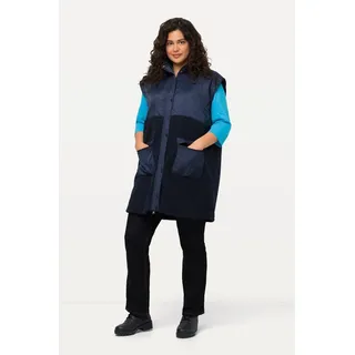 Ulla Popken Longweste Teddyweste Teddyfleece Stehkragen Zipptaschen blau|schwarz 46/48