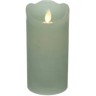 MARELIDA LED Kerze mit beweglicher Flamme Echtwachs Rustik-Optik H: 15cm Timer mintgrün