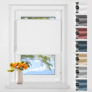 Wabenplissee Plissee Klemmfix ohne Bohren Verdunkelung Zweifarbig Weiß-weiß 60x100cm(BxH) Thermo Verdunklungsplissee für Fenster 100% Blickdicht,Schallschutz und Wärmehaltung