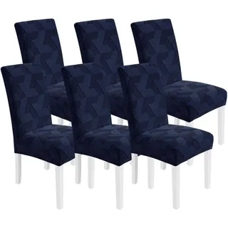 Stretch Stuhlhussen 6er Set, Elastisch, Dunkelblau, Für Hochlehner