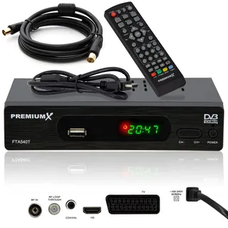 PremiumX FullHD Digitaler DVB-T2 terrestrischer TV Receiver USB SCART HDMI Kabel