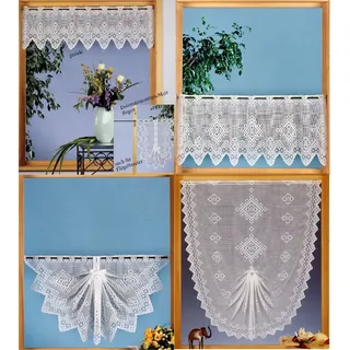 heimtexland Gardine Scheibengardine Landhaus Karo Jacquard HxB 90x52 cm in weiß Shabby Chic - Deko Schwalbenschwanz mit Satinband - Vorhang - Ökotex ...auspacken, aufhängen, fertig! Typ232