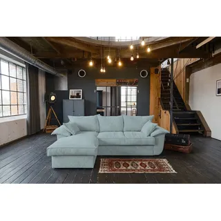KAWOLA Sofa DAMETO Ecksofa Bettsofa Schlafsofa mit Stauraum Cord hellblau Recamiere links