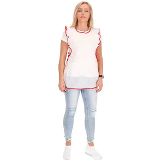 Schuerzenfabrik Chasuble Kasack Überwurf Schürze Dederon Nylon Nostalgie Rüsche weiß, Größe:M (42-44), Paspel:rot - 42