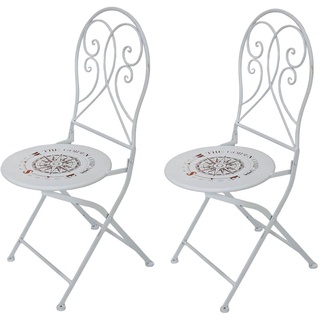 Balkonstühle klappbar 2er Set Klappstühle Garten weiß Gartenstuhl Metall Vintage, mit Kompass-Aufdruck, Eisen weiß, BxHxT 40x93x40 cm