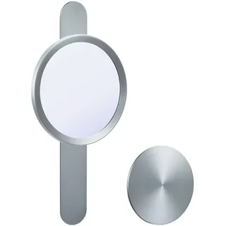 DEUSENFELD KM10EG - Echt Edelstahl Magnet Kosmetikspiegel mit 2 selbstklebenden Wandplatten, Klebespiegel, magnetisch abnehmbar, Ø15cm, 10x Vergrößerung, matt gebürstet