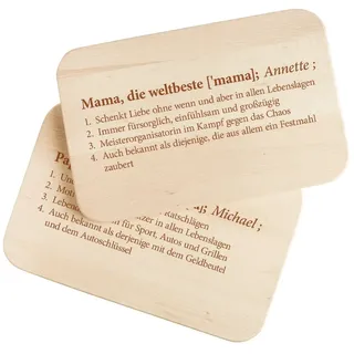 Casa Vivente Frühstücksbrettchen mit Gravur, 2er Set, Definition Mama und Papa, Personalisiert mit Namen, Geschenkideen zum Muttertag und Vatertag, Geburtstagsgeschenk für Männer und Frauen