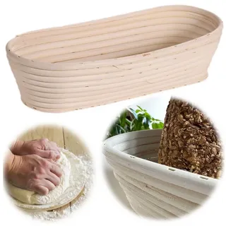 LS-LebenStil Gärkorb Gärkörbchen Oval 35x15x8cm Peddigrohr Brotform Leineneinsatz Brotkorb, (aus nachhaltigem FSC Rattan für ́s Brotbacken 1000 – 2000 Gramm 1-tlg), Sauerteig, Hefeteig, Mischbrot, Bauernbrot, Roggenbrot oder Dinkelbrot beige rechteckig | 15 cm x 35 cm