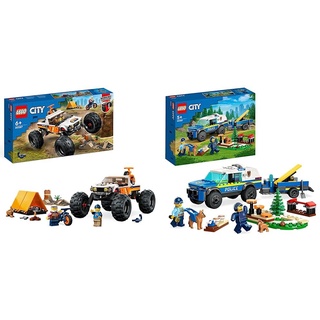 LEGO 60387 City Offroad Abenteuer & 60369 City Mobiles Polizeihunde-Training, Polizeiauto-Spielzeug mit Anhänger