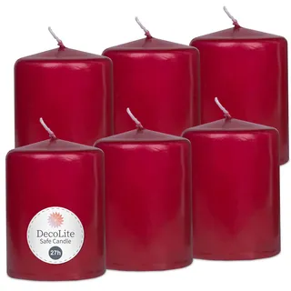 DecoLite Stumpenkerzen 27h Brenndauer, 8x6 cm, 6 Stück, Altrot | Safe Candle mit Abbrandstopp selbstverlöschend, RAL-geprüft, ruß- & tropffrei, ohne Duft, made in Germany