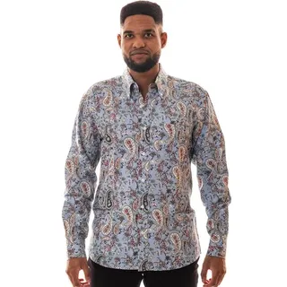 Relco Langarmhemd Herren Paisley hellblau rot M