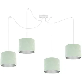 Light-Home Milan Spider Hängelampe - Hängeleuchte in Spinnenform - Deckenlampe – Spinne Lampe mit 4 Kopf - Hängeleuchte aus Metall und Stoff - E27 - Pistazie und Silber - Weißes Kabel