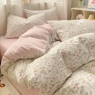 Covebett Bettwäsche Baumwolle 135x200 Rosa Weiß Blümchen Blumen Klein Geblümt Muster Bettbezug Set Aesthetic Botanisch Blumenwiese Blumenmuster Deckenbezug Reißverschluss und Kissenbezug 40x80cm