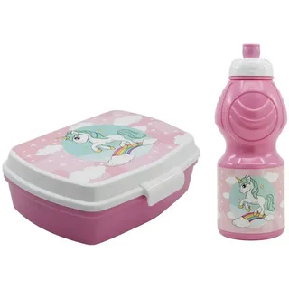 Stor Lunchbox Einhorn Unicorn 2 tlg. Kinder Lunch Set Brotdose Trinkflasche 410 ml rosa