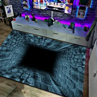 JUXDZISHW 3D Illusion Teppich Optischer TäUschung Bodenmatte Stereoskopischer Wirbel Muster Wohnzimmer rutschfest Fußmatten Vielseitige Wohnaccessoires,A,80 * 120
