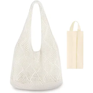 FZSECRIU 1 Stück strandtasche+1 Stück Kosmetiktasche,badetasche,sommertaschen damenbeach bag,beach,strandtasche damen,klein,strandtaschen,gehäkelte tasche,strand tasche,tote bag - Einheitsgröße