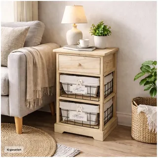 Hti-Living Kommode Melia mit Schublade und 2 Körben Artisaneiche  blau