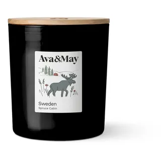 Ava&May Sweden Große Duftkerze 550g Holzig Vegan, 100% pflanzenbasiertes Wachs