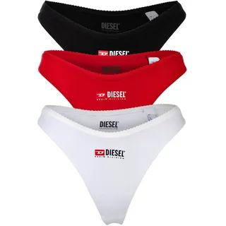 DIESEL Damen Tanga, 3er Pack - PUNCHY-D-CORE, Cotton Stretch, Logo Schwarz/Rot/Weiß / L