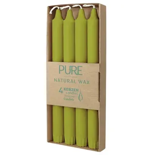 PURE NATURAL WAX Stabkerzen, Olive, WENZEL, 250/23 mm, Brenndauer ca. 10h, plastikfrei, 4 Stück